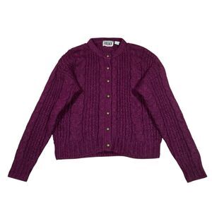 VTG 80's Forenza Chunky‎ Cable Knit Mohair Blend Cardigan Sz L